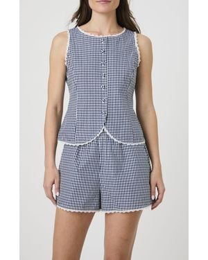 French Connection Lace Trim Gingham Vest - Blue