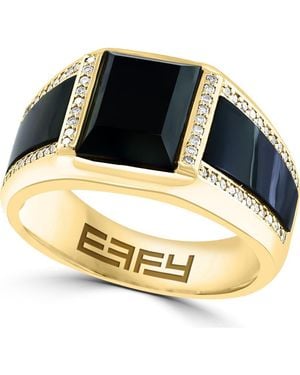 Effy Diamond & Onyx Signet Ring - Metallic
