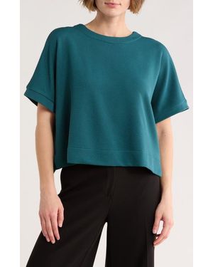 Adrianna Papell Ottoman Rib Button Back Top - Green