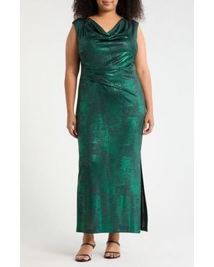 Connected Apparel Drape Neck Knit Midi Dress - Green