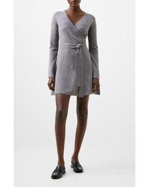 French Connection Long Sleeve Faux Wrap Sweater Dress - Gray
