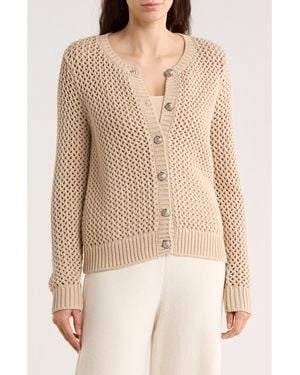 DKNY Open Stitch Cotton Blend Cardigan - Natural