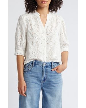 Wit & Wisdom Embroidered Eyelet Button-Up Shirt - White