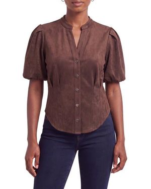 Bagatelle Puff Sleeve Faux Suede Shirt - Purple