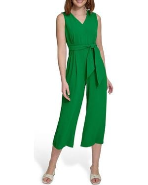 Calvin Klein V-Neck Sleeveless Crop Wide Leg Jumpsuit - Green