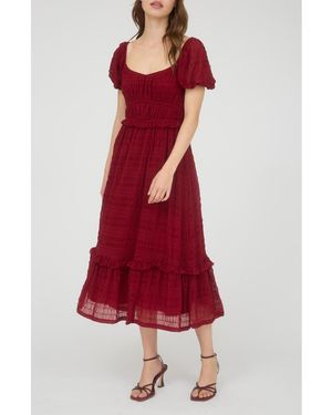 AUGUST SKY Puff Sleeve Tiered Midi Dress