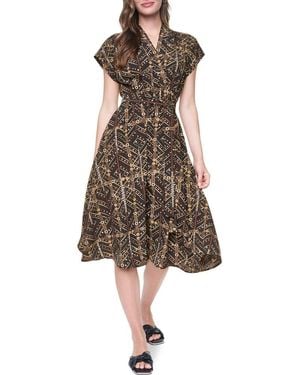 DKNY Short Sleeve Faux Wrap Midi Dress - Brown