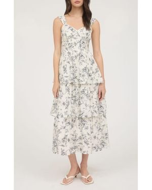 AUGUST SKY Tiered Midi Sundress - White