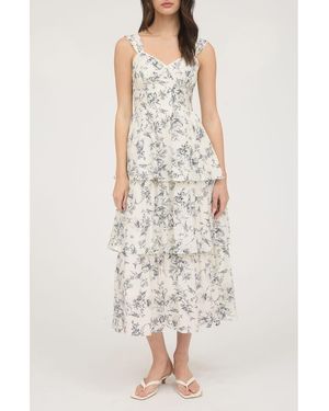 AUGUST SKY Tiered Midi Sundress - White