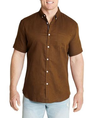Johnny Bigg Fresno Short Sleeve Linen Blend Button-Down Shirt - Brown