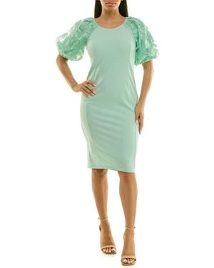 Nina Leonard Floral Sleeve Sheath Dress - Green