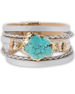 Saachi Stone Faux Leather Braided Cuff Bracelet - Blue