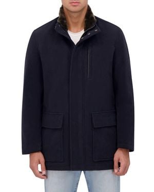 Cole Haan Wool Blend Faux Fur Lined Stand Collar Jacket - Blue