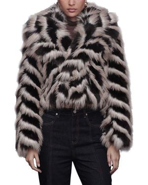 Avec Les Filles Stripe Faux Fur Crop Jacket - Black