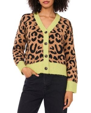 1.STATE Colorblock Trim Leopard Spot Cardigan - Black