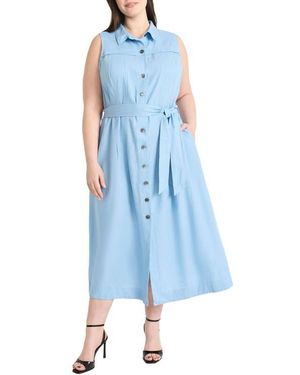 Maggy London Tie Waist Sleeveless Maxi Shirtdress - Blue
