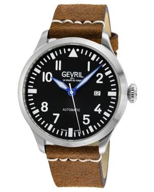 Gevril Vaughn Swiss Automatic Leather Strap Watch, 44Mm - Black