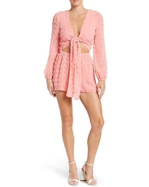 Love By Design Swiss Dot Chiffon Tie Romper - Pink