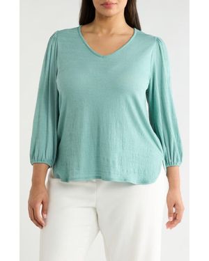 Max Studio V-Neck Balloon Sleeve Top - Green