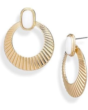 Nordstrom Rack Faux Pearl Ridge Frontal Hoop Earrings - Metallic