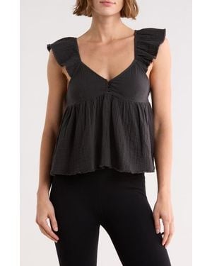 Abound Cotton Gauze Flutter Sleeve Babydoll Top - Black