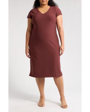 Nordstrom Rack V-Neck Midi Shift Dress - Red