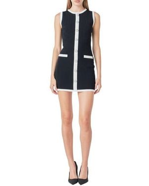 Endless Rose Colorblock Button Front Mini Sweater Dress - Black