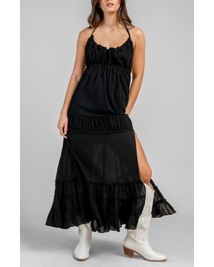 Beivy Gauze Maxi Halter Dress - Black