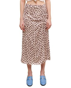 Maje Jalita Palm Tree Print Ruched Satin Skirt - Pink