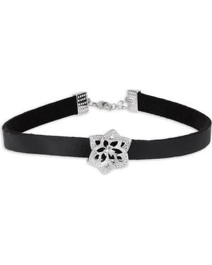 Saachi Western Chic Flower Charm Choker Necklace - Black
