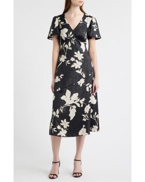 Chelsea28 Floral Jacquard Draped Midi Dress - White