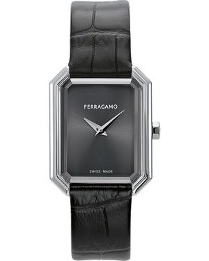 Ferragamo Crystal Leather Strap Watch, 27Mm X 34Mm - Black