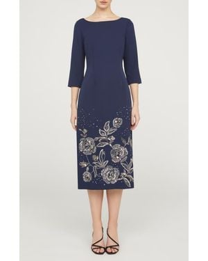 JS Collections Delilah Floral Beaded Cocktail Midi Dress - Blue