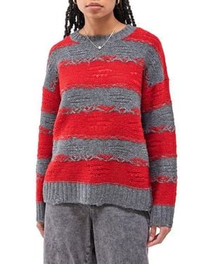 BDG Stripe Distressed Sweater - Red