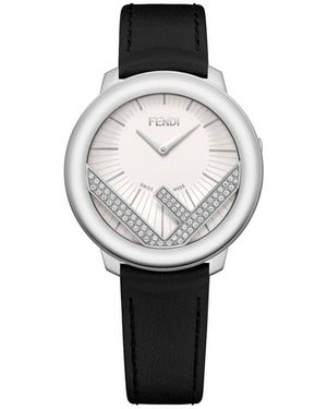 Fendi Run Away Diamond Leather Strap Watch, 36Mm - Gray