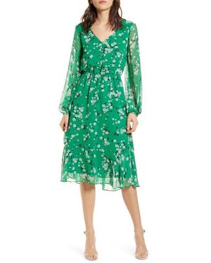 Cupcakes And Cashmere Rosalia Floral Print Long Sleeve Dress - Green
