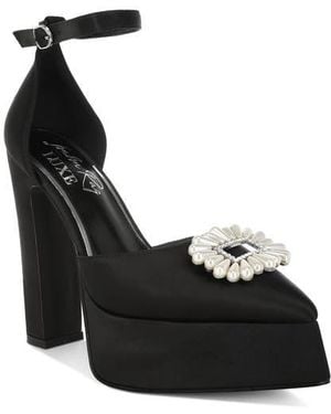 LONDON RAG Maeissa Pearly Brooch Ankle Strap Platform Pump - Black