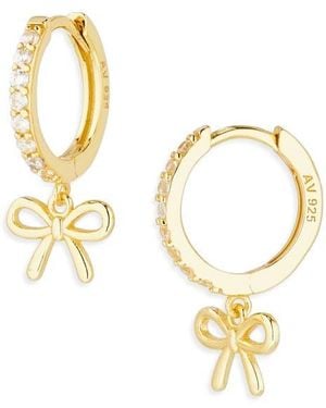 Argento Vivo Bow Dangle Cz Pavé Huggie Hoop Earrings - Metallic