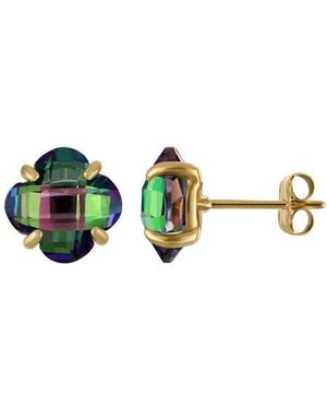 FZN 10K Quatrefoil Stud Earrings - Green