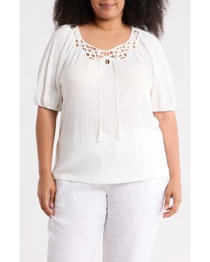 Max Studio Elbow Sleeve Yoke Top - Gray