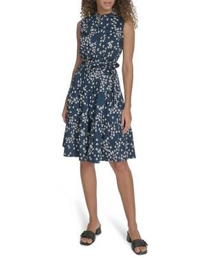 Calvin Klein Floral Sleeveless Shirtdress - Blue