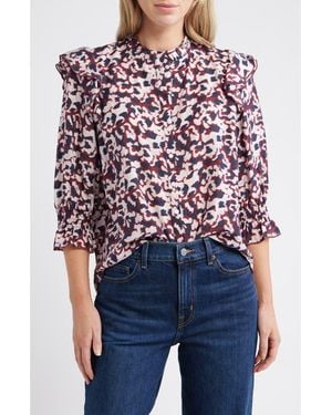 Caslon Ruffle Print Top - Blue