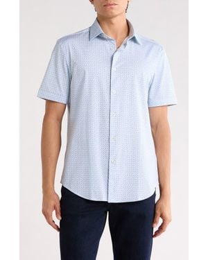 Bugatchi Abstract Print Stretch Cotton Short Sleeve Button-Up Shirt - Blue