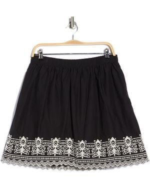 Max Studio Embroidered Hem Cotton Pull-On Skirt - Black
