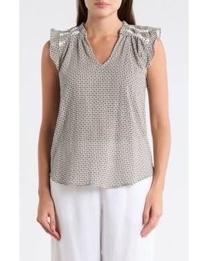 Bobeau Ruffle Sleeveless Cotton Top - Gray