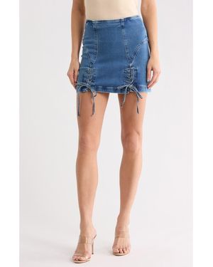 GOOD AMERICAN Dolly Lace Up Denim Miniskirt - Blue