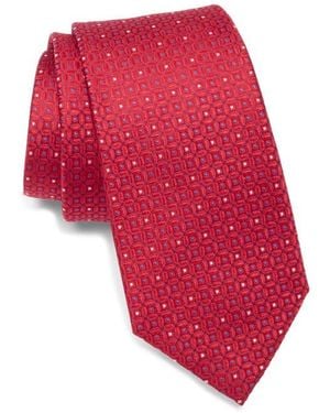 Duchamp Neat Geometric Silk Tie - Red