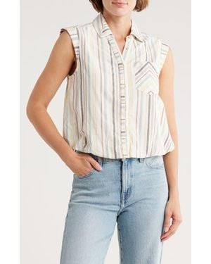 Democracy Stripe Cap Sleeve Button-Up Shirt - Natural
