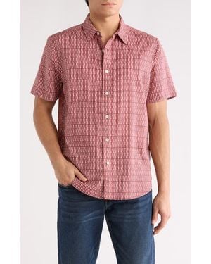 14th & Union Fish Print Linen & Cotton Short Sleeve Shirt - Red