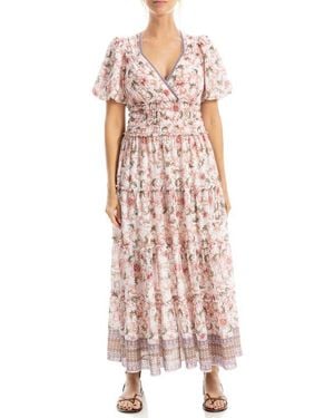 Max Studio Short Sleeve V-Neck Maxi Dress - Pink